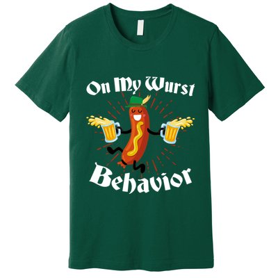 Funny Oktoberfest On My Wurst Behavior Premium T-Shirt