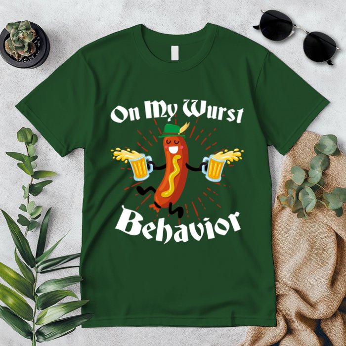 Funny Oktoberfest On My Wurst Behavior Premium T-Shirt