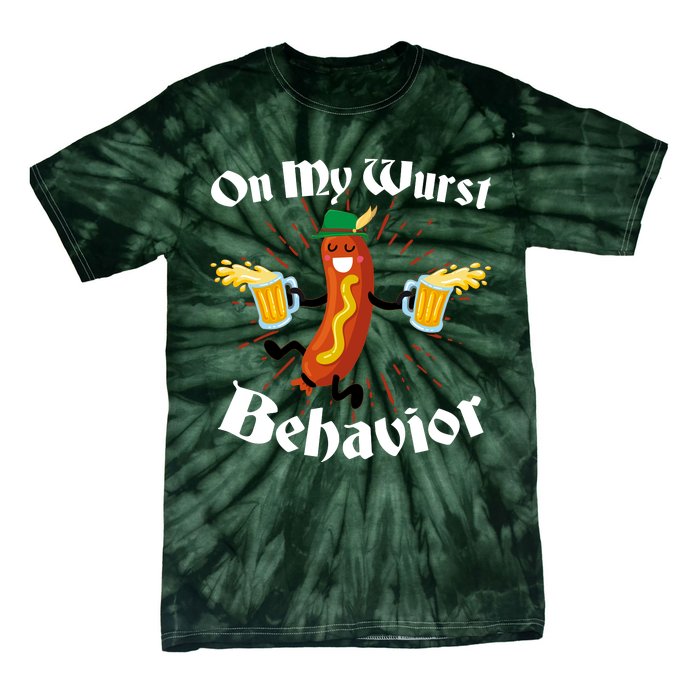 Funny Oktoberfest On My Wurst Behavior Tie-Dye T-Shirt