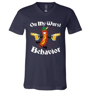 Funny Oktoberfest On My Wurst Behavior V-Neck T-Shirt