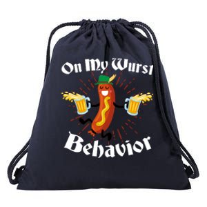 Funny Oktoberfest On My Wurst Behavior Drawstring Bag