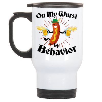 Funny Oktoberfest On My Wurst Behavior Stainless Steel Travel Mug