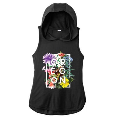 Flowers Of Oregon Word Art Oregonian Pride Ladies PosiCharge Tri-Blend Wicking Draft Hoodie Tank