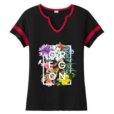 Flowers Of Oregon Word Art Oregonian Pride Ladies Halftime Notch Neck Tee