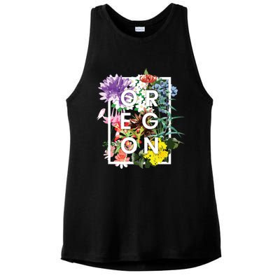 Flowers Of Oregon Word Art Oregonian Pride Ladies PosiCharge Tri-Blend Wicking Tank