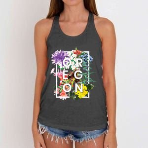 Flowers Of Oregon Word Art Oregonian Pride Women's Knotted Racerback Tank