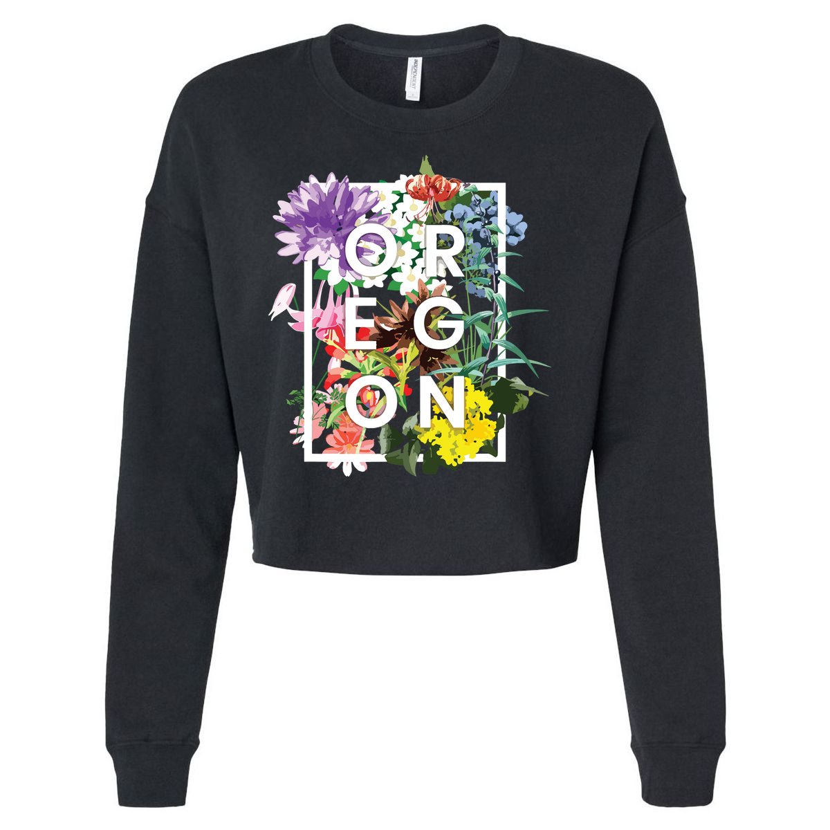 Flowers Of Oregon Word Art Oregonian Pride Cropped Pullover Crew