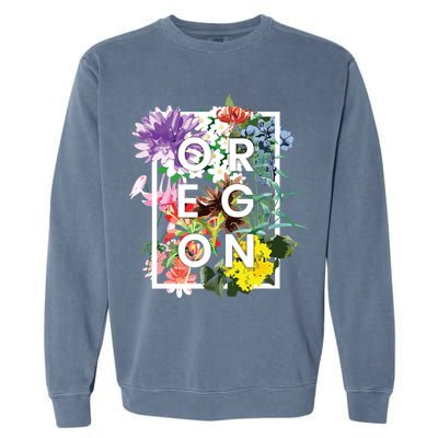 Flowers Of Oregon Word Art Oregonian Pride Garment-Dyed Sweatshirt