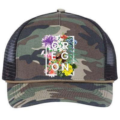 Flowers Of Oregon Word Art Oregonian Pride Retro Rope Trucker Hat Cap