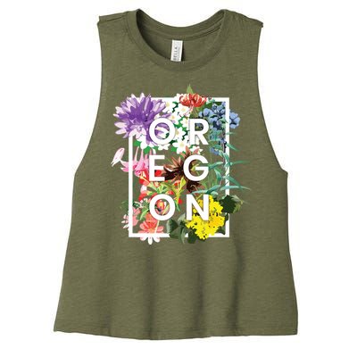 Flowers Of Oregon Word Art Oregonian Pride Women's Racerback Cropped Tank