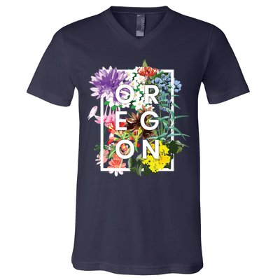 Flowers Of Oregon Word Art Oregonian Pride V-Neck T-Shirt