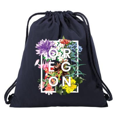 Flowers Of Oregon Word Art Oregonian Pride Drawstring Bag