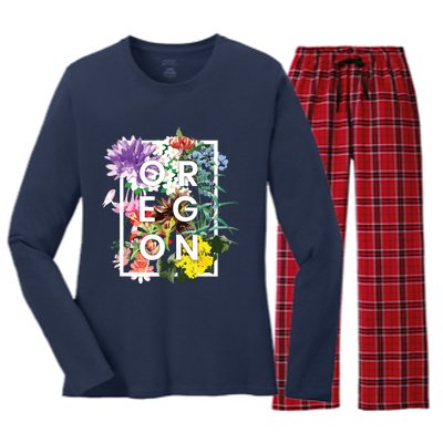 Flowers Of Oregon Word Art Oregonian Pride Women's Long Sleeve Flannel Pajama Set 