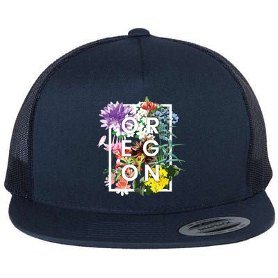 Flowers Of Oregon Word Art Oregonian Pride Flat Bill Trucker Hat