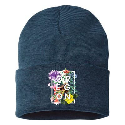 Flowers Of Oregon Word Art Oregonian Pride Sustainable Knit Beanie