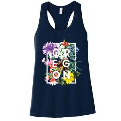 Flowers Of Oregon Word Art Oregonian Pride Women's Racerback Tank