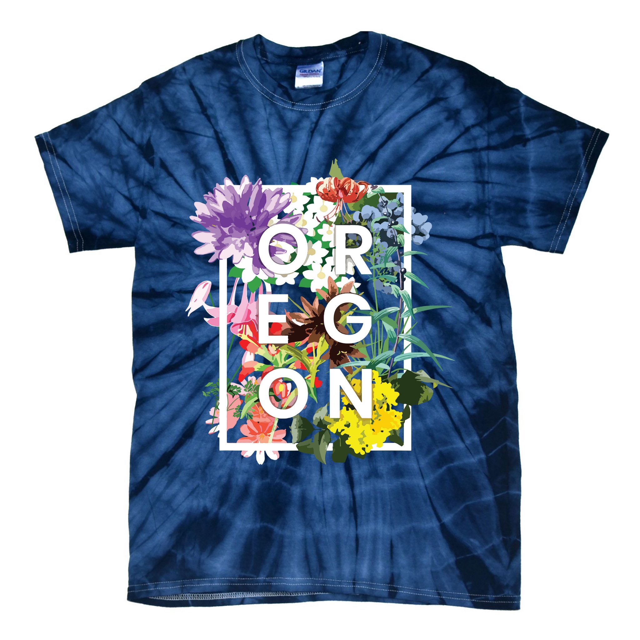 Flowers Of Oregon Word Art Oregonian Pride Tie-Dye T-Shirt