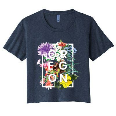 Flowers Of Oregon Word Art Oregonian Pride Women's Crop Top Tee