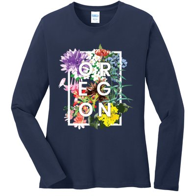 Flowers Of Oregon Word Art Oregonian Pride Ladies Long Sleeve Shirt