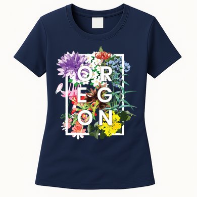 Flowers Of Oregon Word Art Oregonian Pride Womens T-Shirt