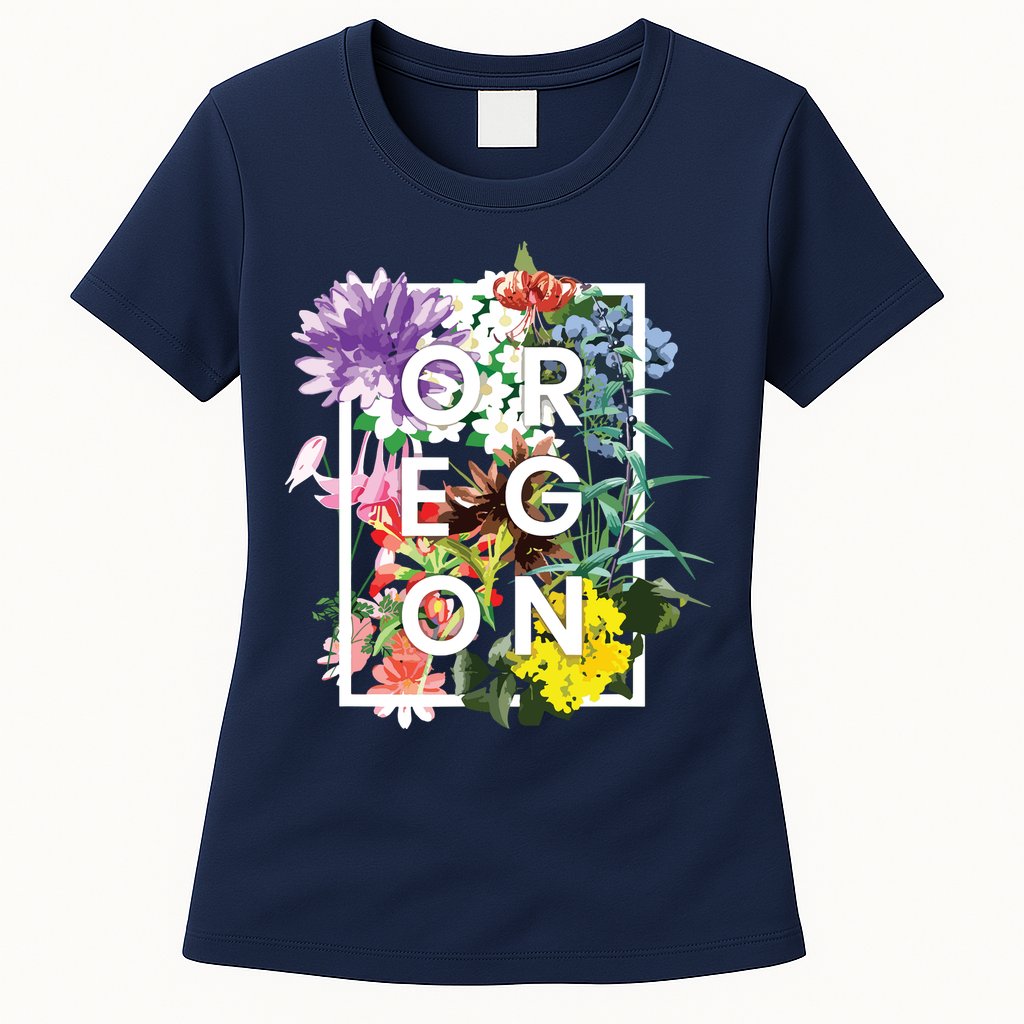 Flowers Of Oregon Word Art Oregonian Pride Womens T-Shirt
