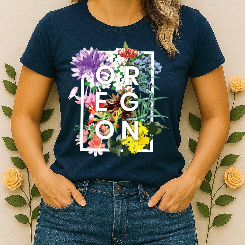 Flowers Of Oregon Word Art Oregonian Pride Womens T-Shirt