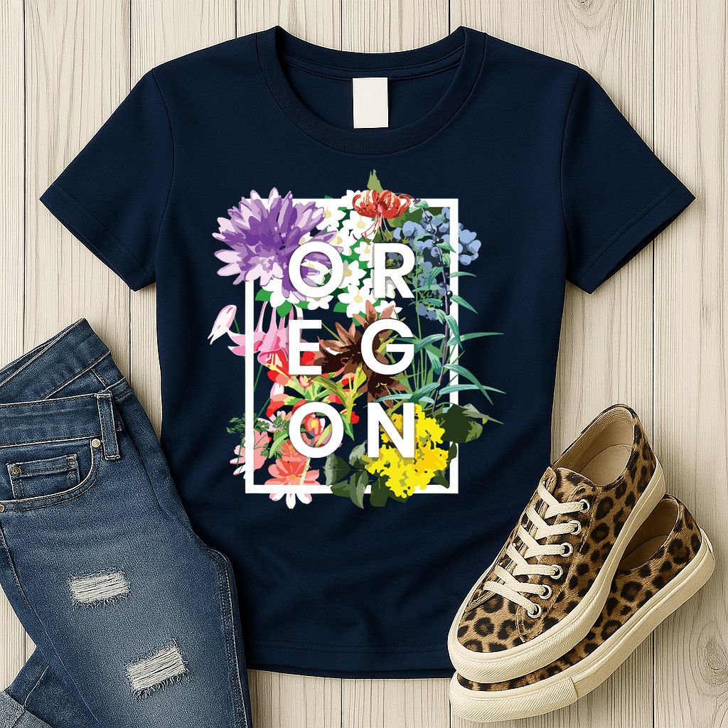 Flowers Of Oregon Word Art Oregonian Pride Womens T-Shirt