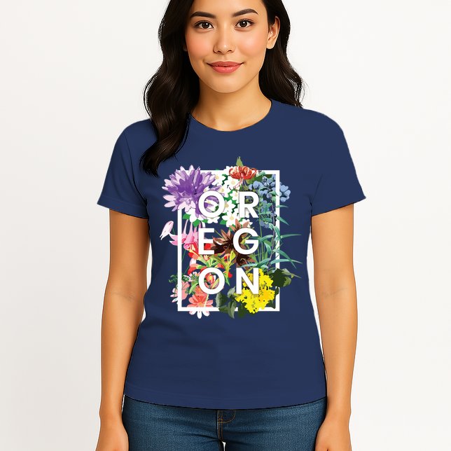 Flowers Of Oregon Word Art Oregonian Pride Womens T-Shirt