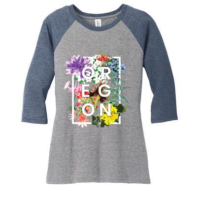 Flowers Of Oregon Word Art Oregonian Pride Women's Tri-Blend 3/4-Sleeve Raglan Shirt