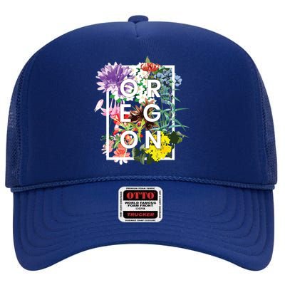 Flowers Of Oregon Word Art Oregonian Pride High Crown Mesh Back Trucker Hat