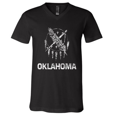 Flag Of Oklahoma The Sooner State Tulsa Norman Edmond V-Neck T-Shirt