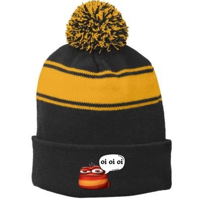 Funny Oi Oi Oi Red Worm Sarcastic Meme Stripe Pom Pom Beanie