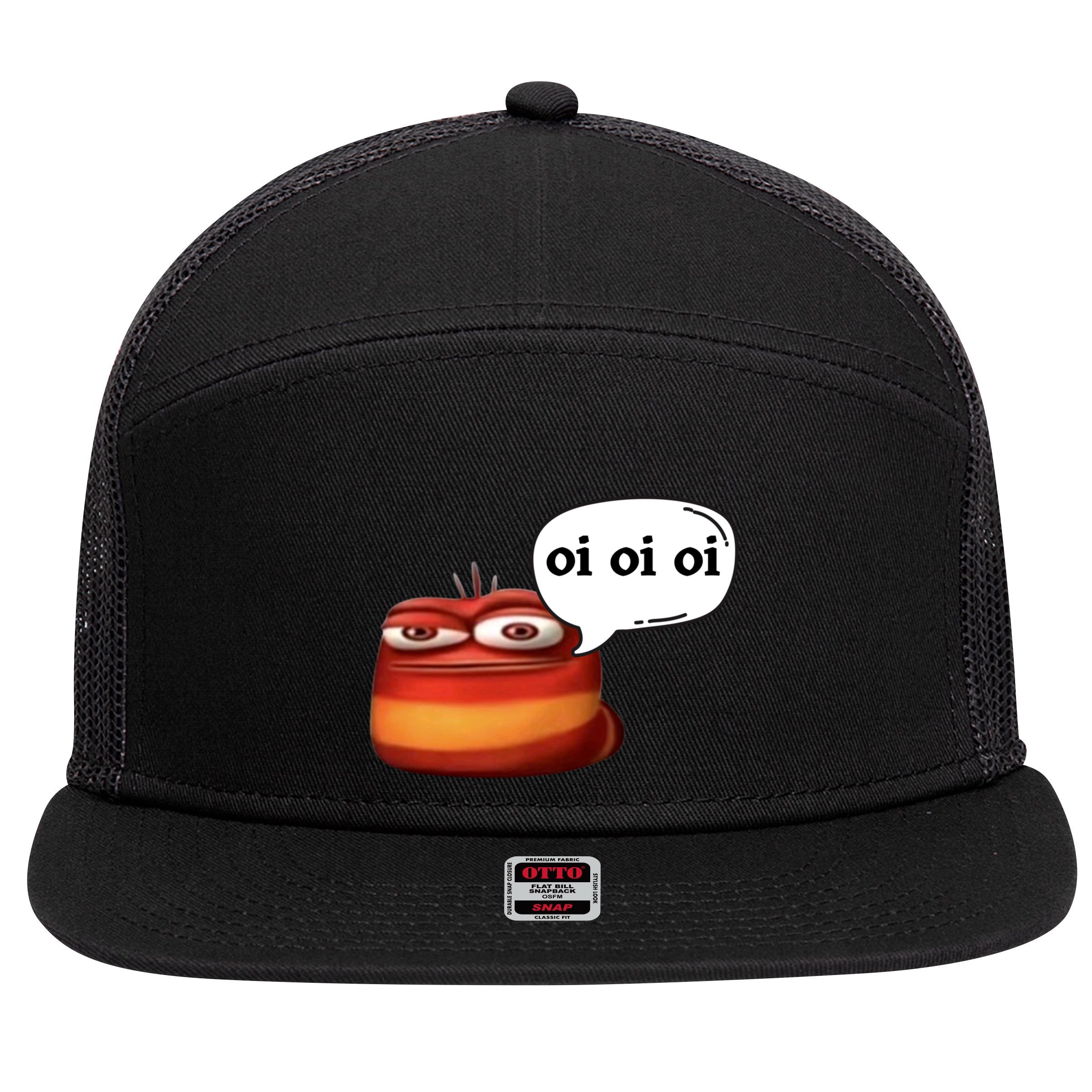 Funny Oi Oi Oi Red Worm Sarcastic Meme 7 Panel Mesh Trucker Snapback Hat