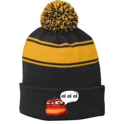 Funny Oi Oi Oi Red Worm Sarcastic Meme Stripe Pom Pom Beanie