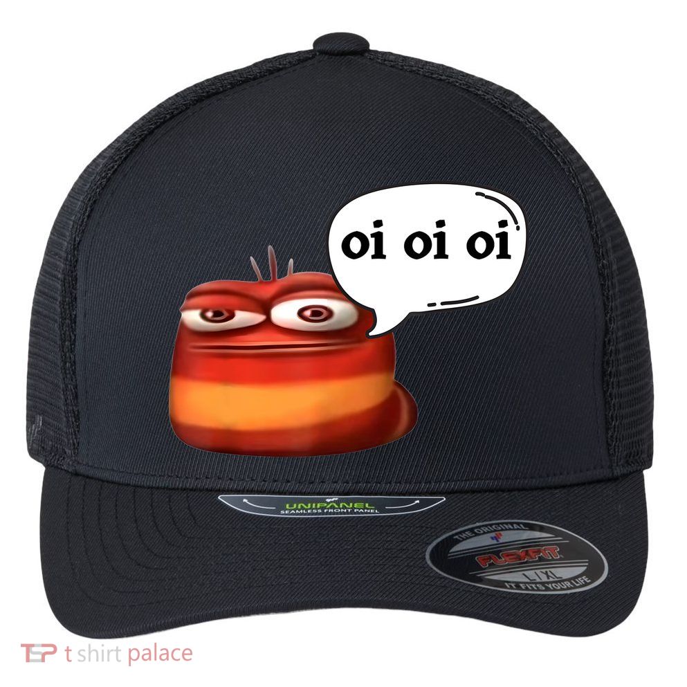 Funny Oi Oi Oi Red Worm Sarcastic Meme Flexfit Unipanel Trucker Cap