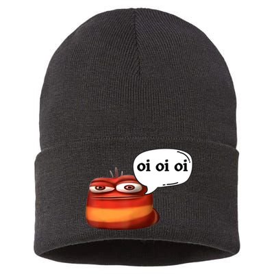 Funny Oi Oi Oi Red Worm Sarcastic Meme Sustainable Knit Beanie