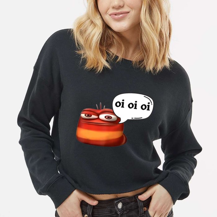 Funny Oi Oi Oi Red Worm Sarcastic Meme Cropped Pullover Crew