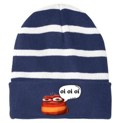 Funny Oi Oi Oi Red Worm Sarcastic Meme Striped Beanie with Solid Band