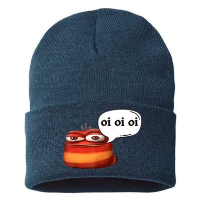 Funny Oi Oi Oi Red Worm Sarcastic Meme Sustainable Knit Beanie