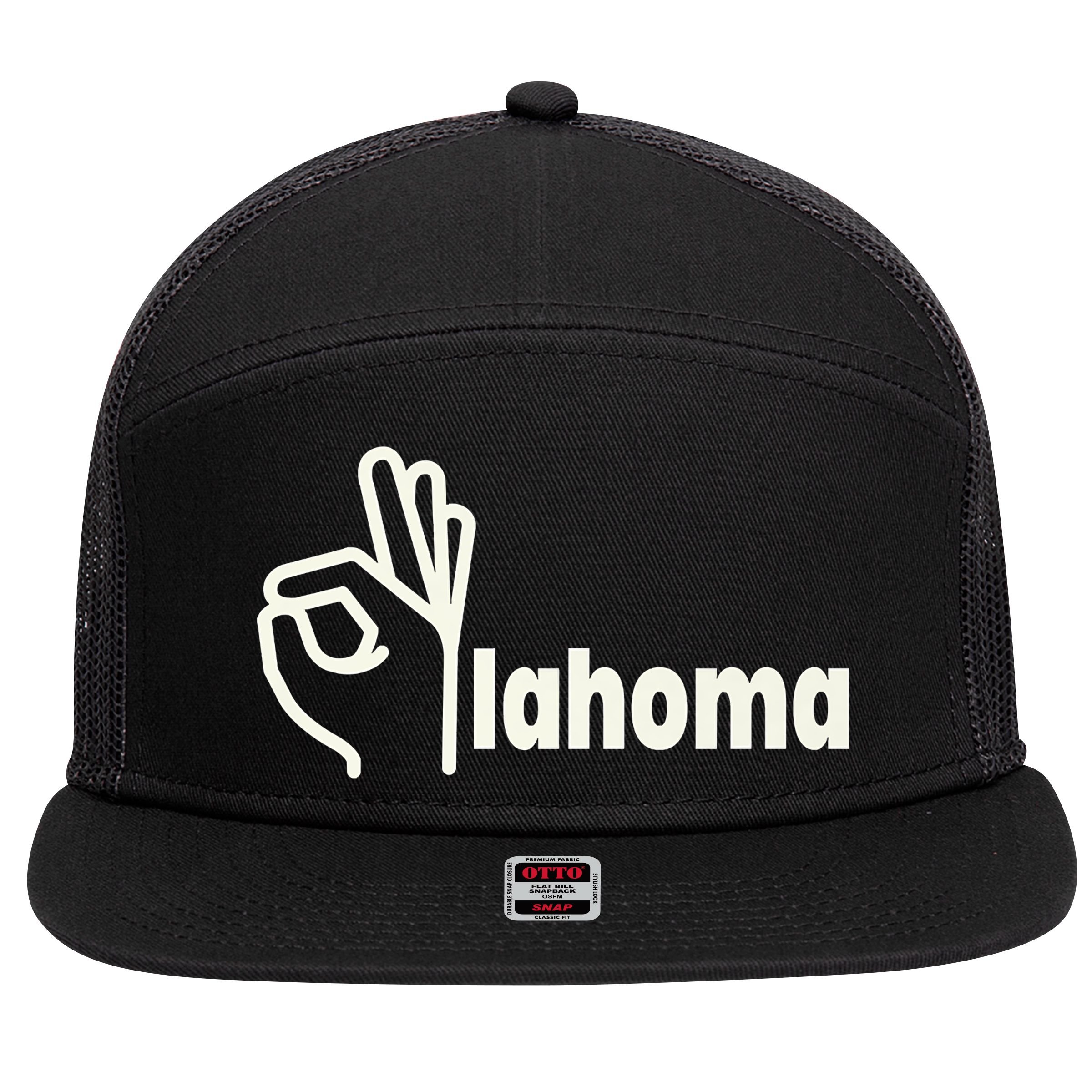 Funny Oklahoma OK State 7 Panel Mesh Trucker Snapback Hat