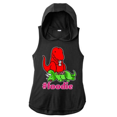 Foodie T-rex Food Selfie Ladies PosiCharge Tri-Blend Wicking Draft Hoodie Tank