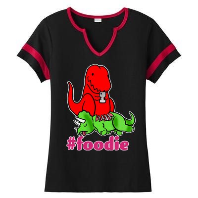 Foodie T-rex Food Selfie Ladies Halftime Notch Neck Tee