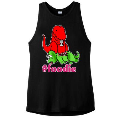 Foodie T-rex Food Selfie Ladies PosiCharge Tri-Blend Wicking Tank