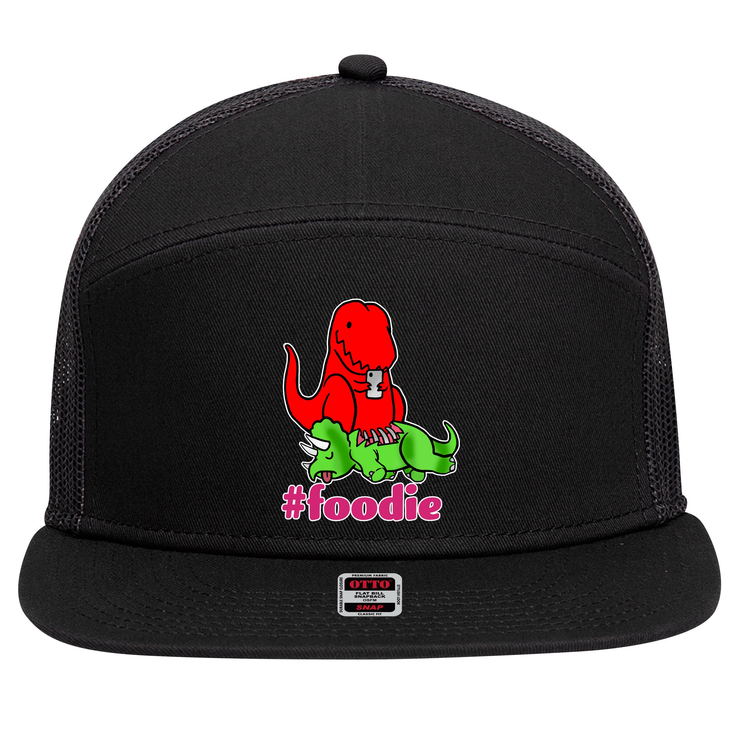 Foodie T-rex Food Selfie 7 Panel Mesh Trucker Snapback Hat