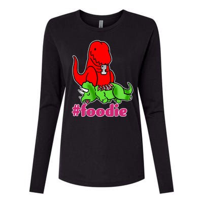 Foodie T-rex Food Selfie Womens Cotton Relaxed Long Sleeve T-Shirt