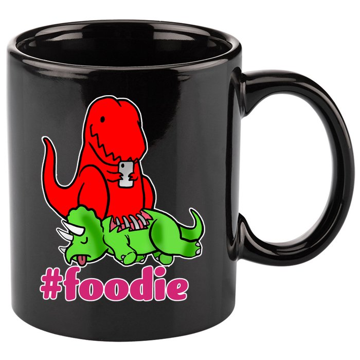 Foodie T-rex Food Selfie 11oz C Handle Ceramic Mug