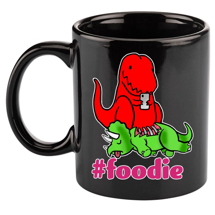 Foodie T-rex Food Selfie 11oz C Handle Ceramic Mug