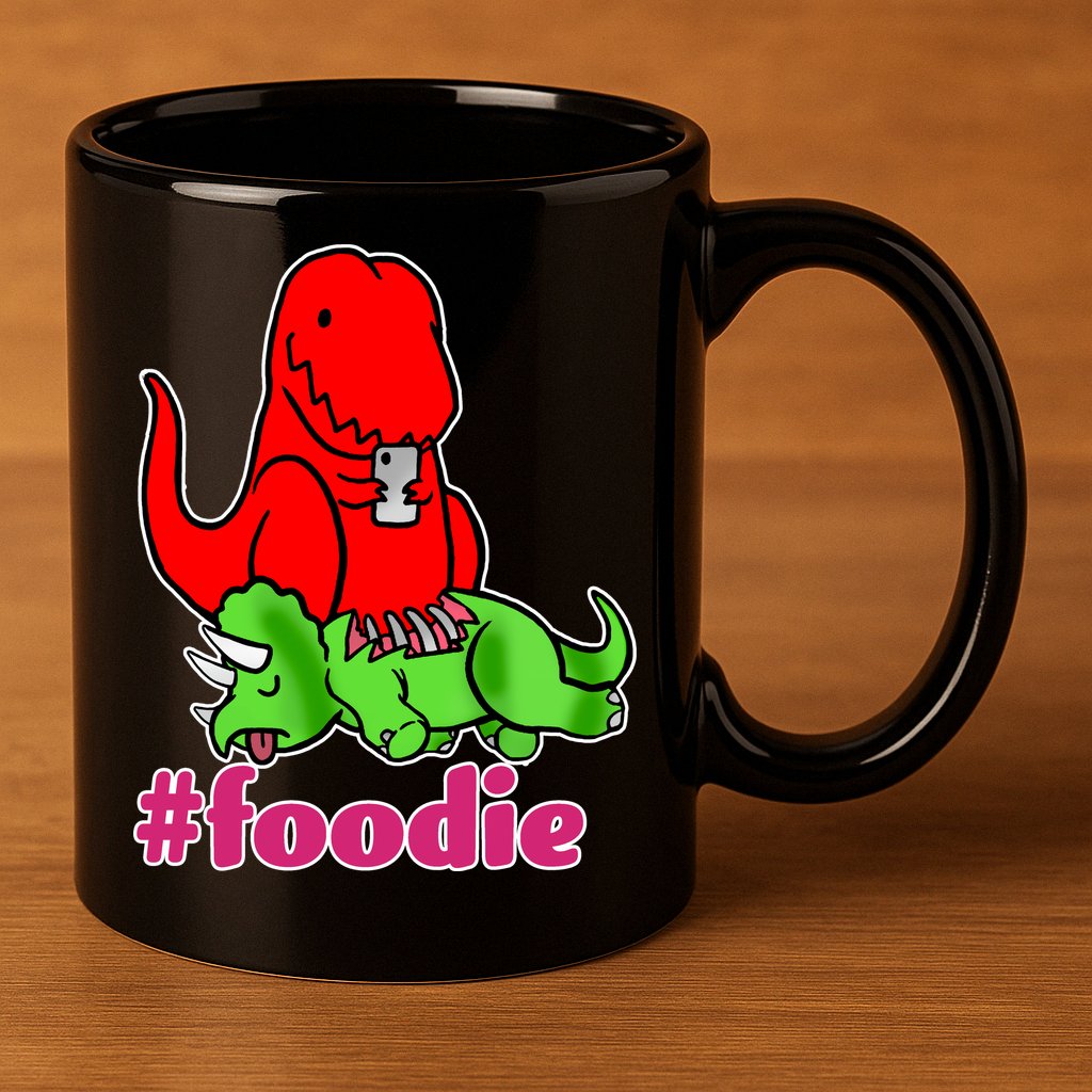 Foodie T-rex Food Selfie 11oz C Handle Ceramic Mug