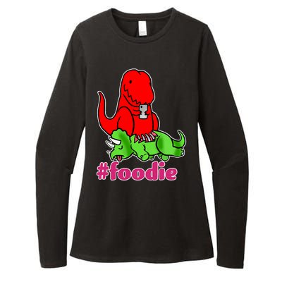 Foodie T-rex Food Selfie Womens CVC Long Sleeve Shirt