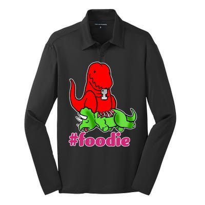 Foodie T-rex Food Selfie Silk Touch Performance Long Sleeve Polo